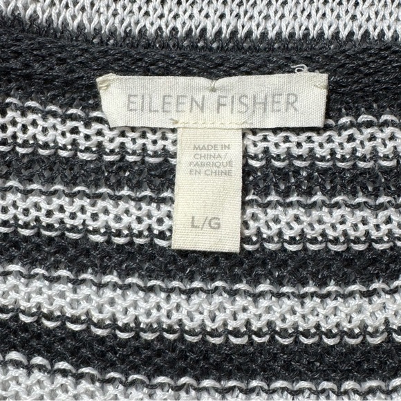 Eileen Fisher Graphite Organic Linen Knit Stripe Round Neck Tunic size Large - Picture 8 of 10